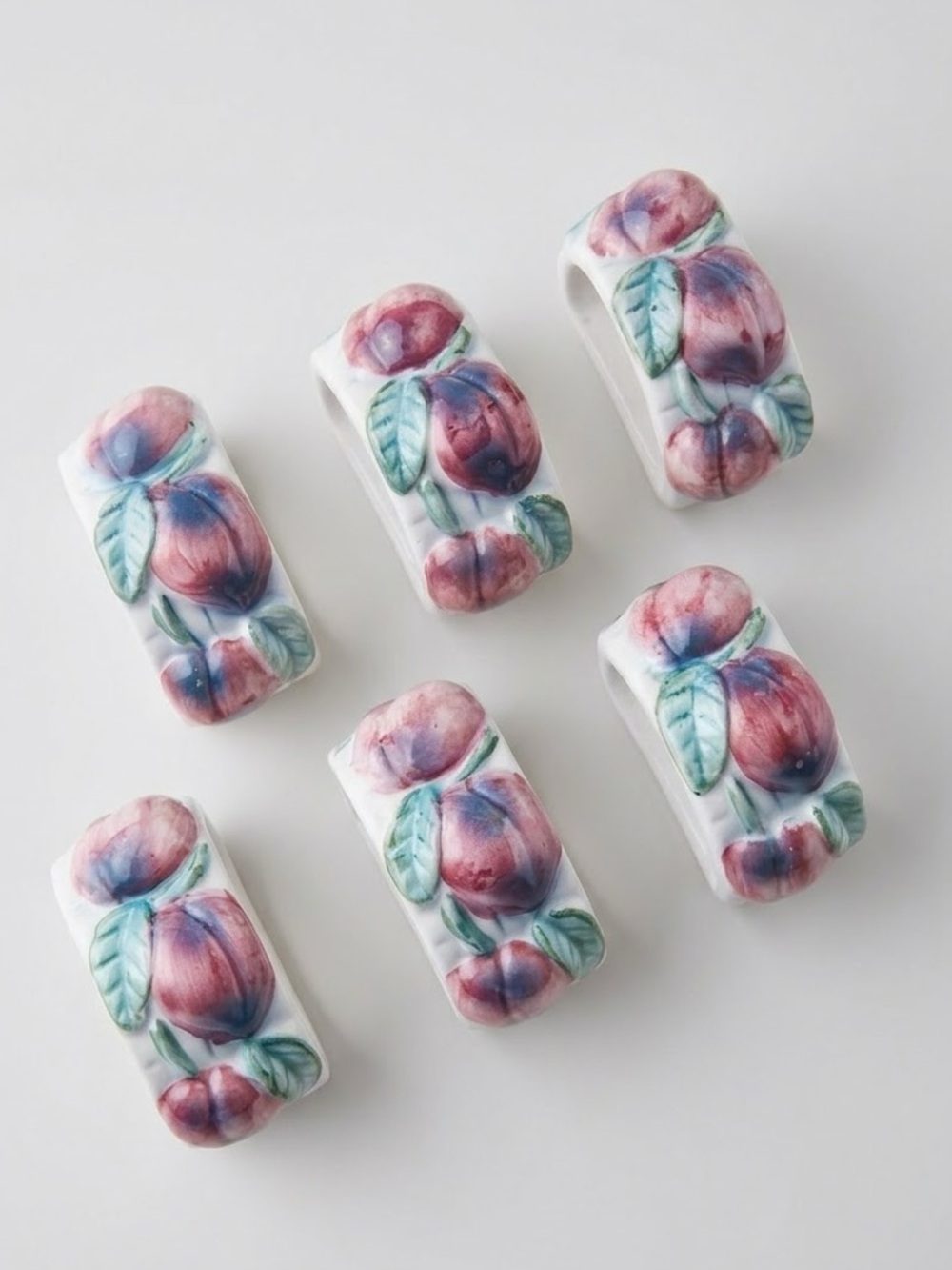 Town and Country Porcelain Basket Weave Apple Harvest Napkin Rings Set of 6